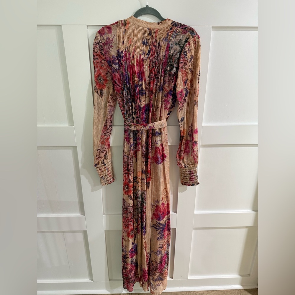 Hemant & Nandita Tara Sheer Floral Metallic Maxi Shirt Dress – M - Picture 8 of 8